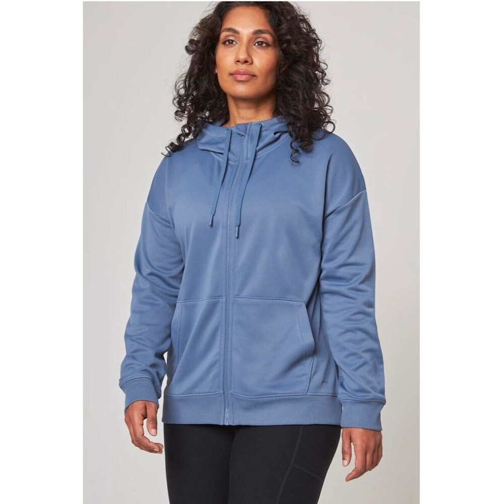 NWT Mondetta Womens Performance Full Zip Fleece Lined Hoodie Pockets Blue Size S - Picture 4 of 6